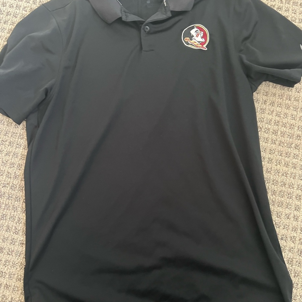 Men’s  Nike golf dri fit polo with the fsu logo. Black size small